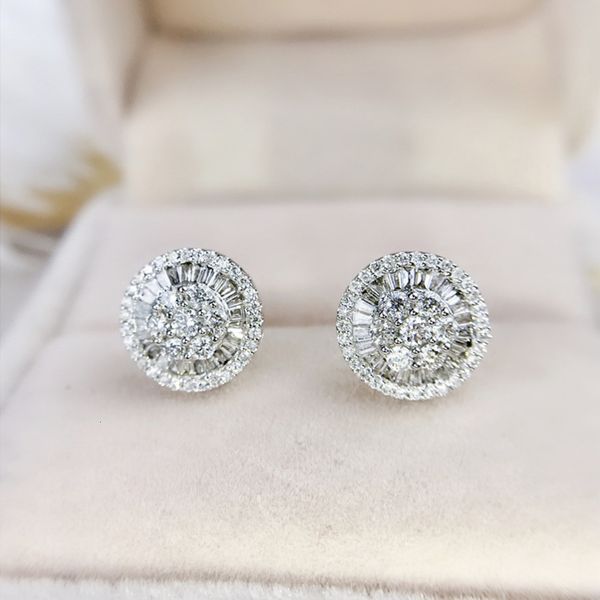 

18k white gold fashion round earrings ladder square inlaid group, Golden