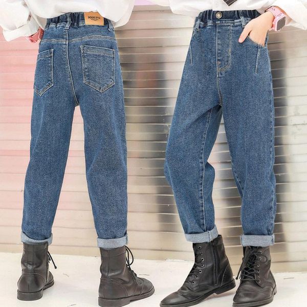 

jeans kids boys girls spring and autumn korean solid straight pants children clothing loose casual long denim trousers c222, Blue