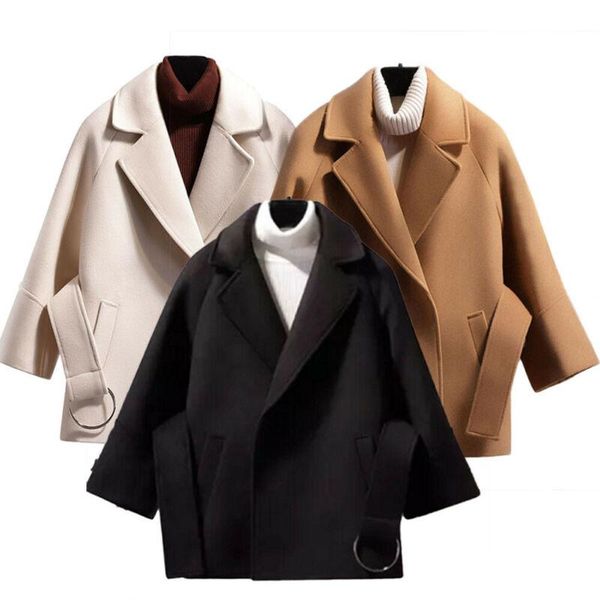 

women's jackets womens woolen trench coat overcoat office ladies casual cardigans blazer jacket outwear, Black;brown