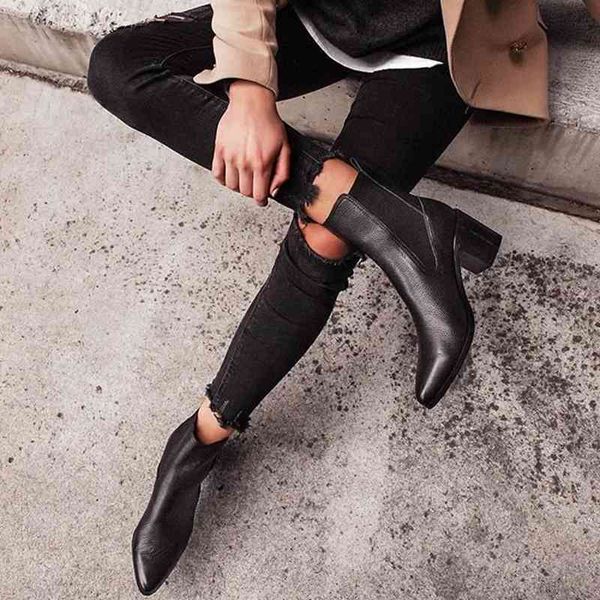 

boots spring autumn fashion casual pointy simple low plus size ladies short women shoes, Black