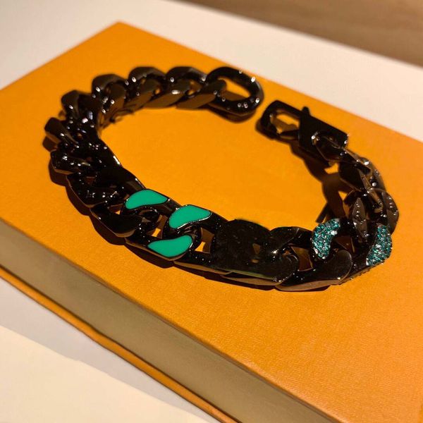 

green bling rhinestone fashion men bracelets & bangles black color iced miami cuban chain hip hop jewelry