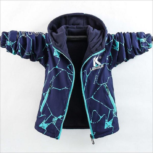 

autumn children outwear boys plush coat sport thicken warm hooded double-sided windbreakers windproof jacket for kids clohtes, Blue;gray
