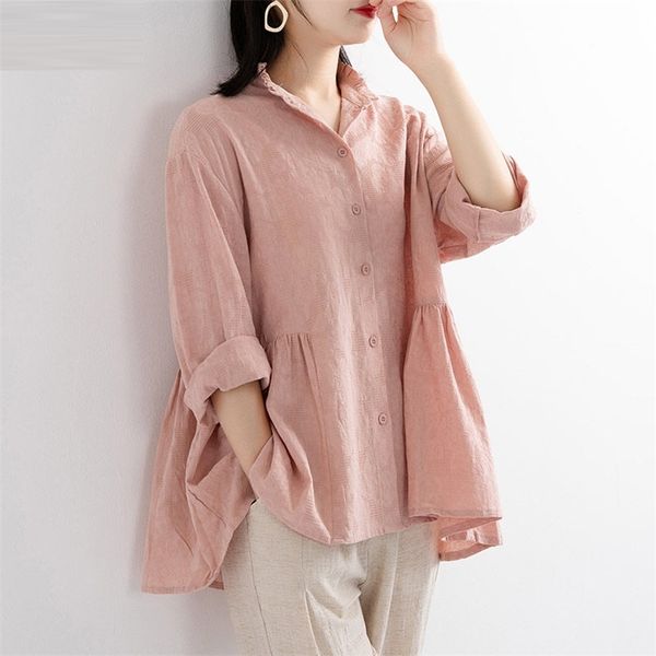 Frühling Korea Mode Frauen Langarm Lose Gelbe Hemden 100% Baumwolle Blusas Mujer All-Matched Casual Blusen Plus Größe S693 210512