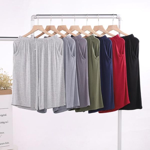 

men's sleepwear large size summer modal thin home pajamas sports and leisure short plus fat bamboo fiber five-point pants, Black;brown
