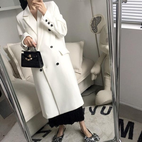 

spring autumn women loose v-neck long sleeve coat solid color elegant blazer jacket women's suits & blazers, White;black