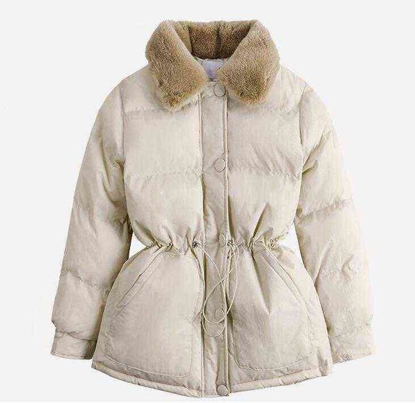 

winter jacket women slim cotton padded coat fashion fur collar casual parkas single breasted coats female thick warm overcoat 211130, Black