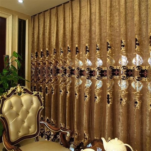 

european luxury king queen brown embroidered curtains valance with sheer el suit for living room bedroom dining curtain & drapes