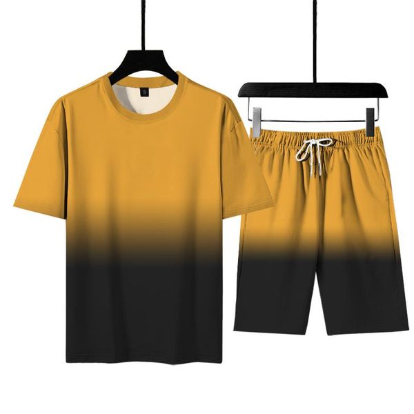 

hip hop color matching suit pattern digital printing summer thin sports running men's and women's fashion t-shirt + shorts tracksu, Gray