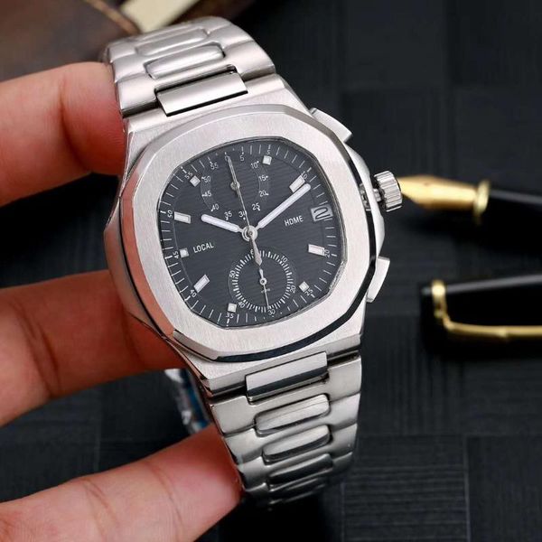 

wristwatches quartz chronograph men satch sapphire stainless steel watch rose gold silver grey black dual time zone blue, Slivery;brown