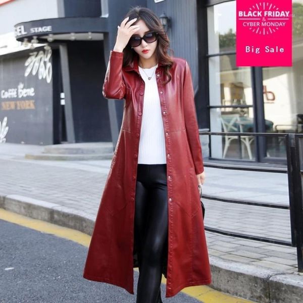 

m-5xl women's winter pu leather jacket 2021 fashion coat female solid single breasted windbreaker outwear l1457 & faux, Black