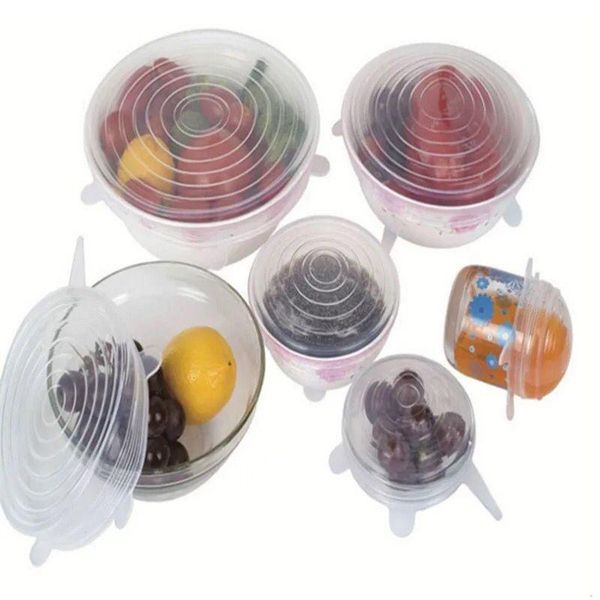 

kitchen storage & organization 6 pcs/set food silicone cover cap universal lids for cookware bowl reusable stretch accessories