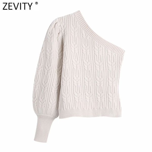 

zevity women high street single shoulder solid short knitting sweater femme chic asymmetric casual slim pullovers s683 210419, White;black