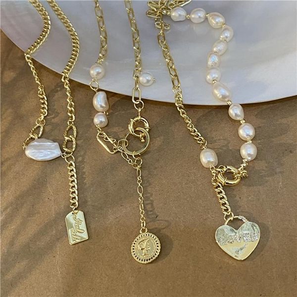 

pendant necklaces freshwater pearl necklace female korean niche design sense wild love letter portrait sweater chain, Silver