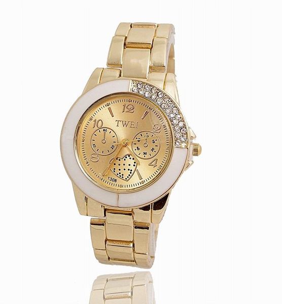 

wristwatches luxury fashion gold plated watch women ladies crystal dress quartz relogio feminino tw043, Slivery;brown
