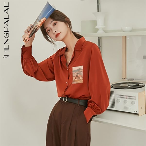 

notched blouse women's spring lantern sleeve single breasted patchwork slim fit shirt female fashion 5a1174 210427, White
