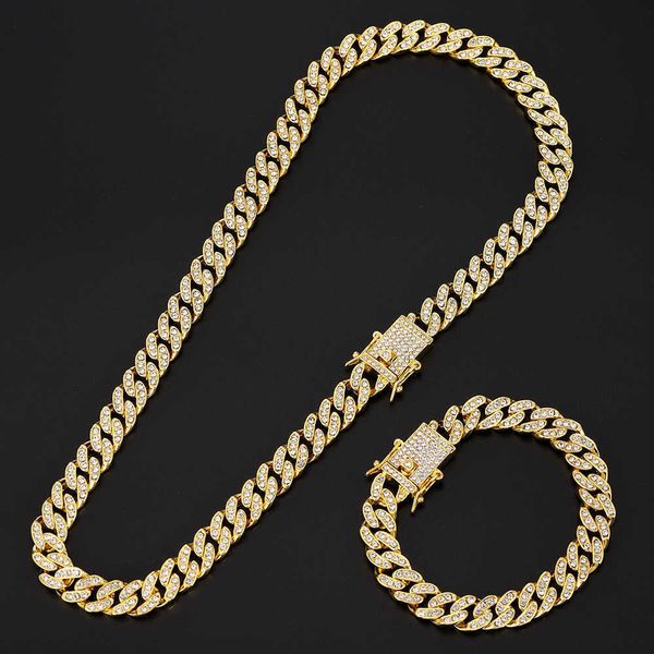 Set di collane e bracciali con diamanti per uomo e donna, gioielli hip-hop, stile cubano Miami, maglia a catena, argento, 11 mm Q0809