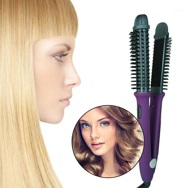 

hair curler anti-scald iron brushes for corrugation professional electric straightening brush two-in-one curling tool1, Black