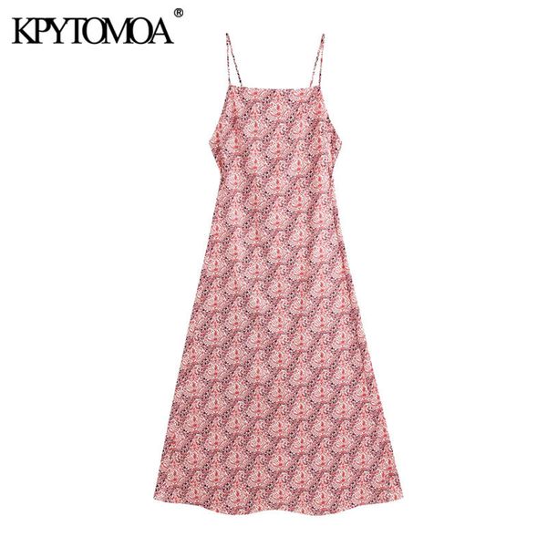 

women chic fashion backless printed midi dress vintage back zipper thin straps female dresses vestidos mujer 210416, Black;gray