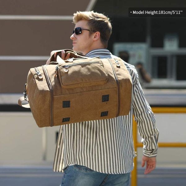 

plambag canvas duffle bag for travel, 50l duffel overnight weekend bags