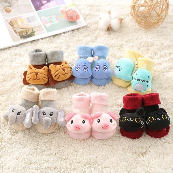 

socks baby floor sock shoes non-slip soft cotton cartoon doll infant with bells girls boys boots 0-6month, Pink;yellow