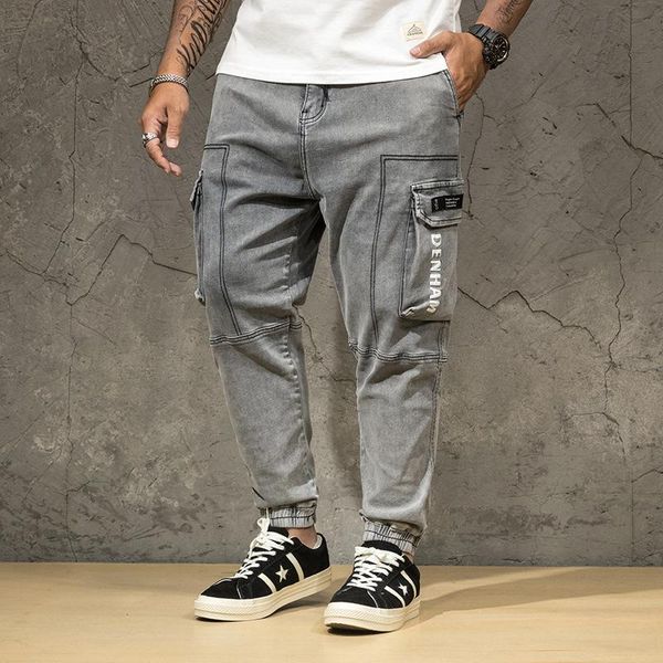 

plus size men's stretch jeans loose 2021 autumn spring pocket hip-hop street casual men oversized pants, Blue
