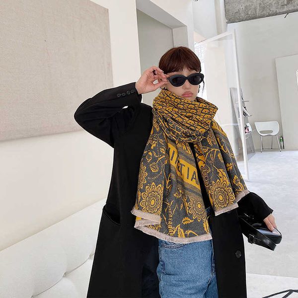 

imitation women's spring air conditioning room shawl with scarf versatile cloak to keep warm cashmere autumn and, Blue;gray