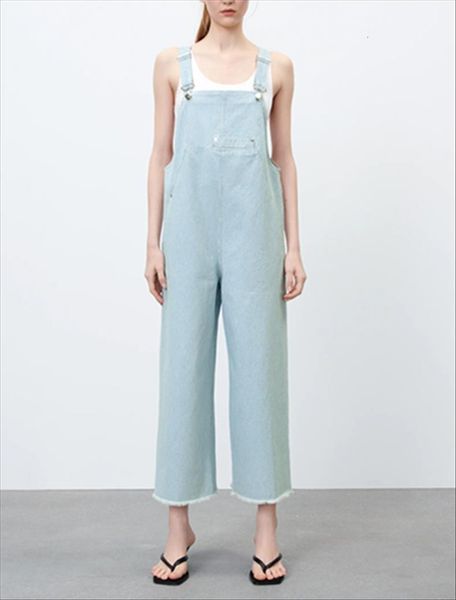 

za european and american womens capris style summer clothing korean loose high waist striped denim suspender trousers, Black;white