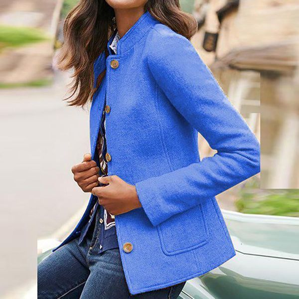 

women's wool & blends high collar jacket ladies long-sleeved casual button tiwi, Black