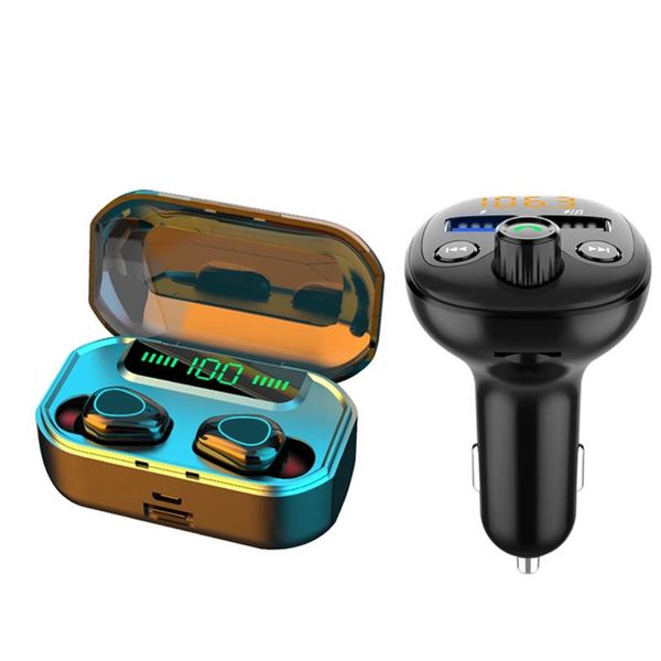 

set tws bluetooth v5.0 stereo sport wireless headphones & 1 3.0 usb charger car hands mp3 player earphones