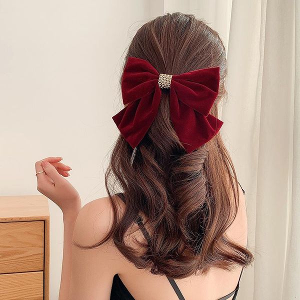 

hair clips & barrettes autumn and winter velvet bow hairpin spring clip back head accessories headband net red retro bride wedding headdress, Golden;silver