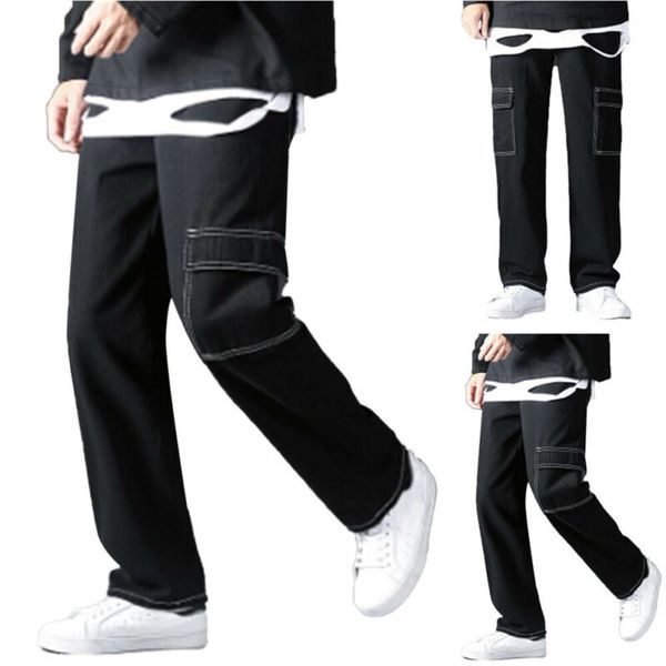 

jeans men's fashion clothing casual cargo work broek denim straight wide legs, Blue