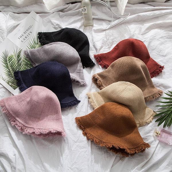 

Hat Autumn And Winter Imitation Wool Fisherman Fashion Raw Japanese Literary Knit Warm Big Pot Cap Bucket Wide Brim Hats, Blue;gray