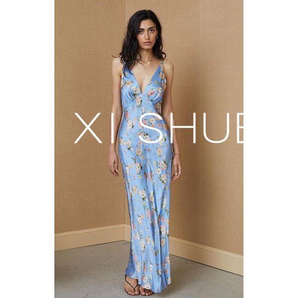 

casual dresses silk dress women's suspenders v-neck self-cultivation holiday long 2021 summer style, Black;gray