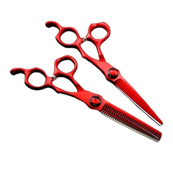 

hair scissors 6 inch red japanese stainless steel thinning cutting hairdresser barber scissor
