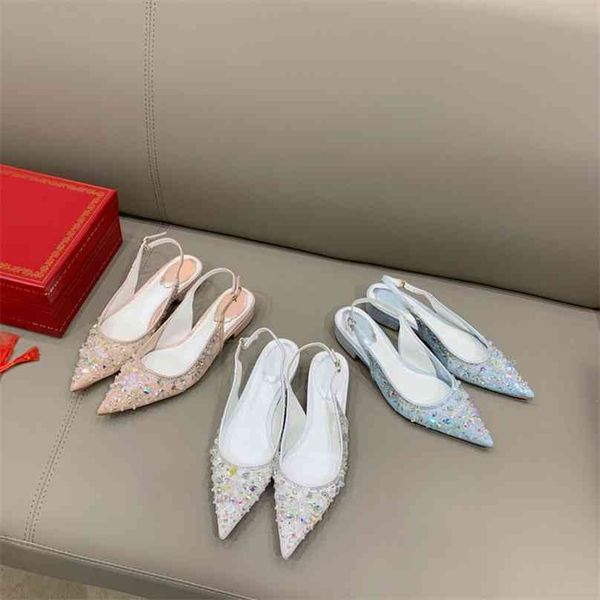 

2021 version rc blue and high white lace mesh ring drill fairy head with flat sandals yw whb5, Black