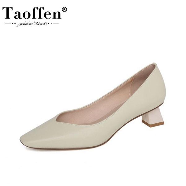

dress shoes taoffen women pumps real leather strange heel high fashion wedding footwear size 33-40, Black