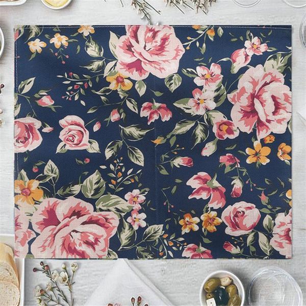 

mats & pads 1pcs placemat table mat hand painted flower printed for tables heat-insulation linen kitchen dining