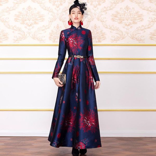 

casual dresses 2021 floral vintage spring autumn jacquard long dress year evening ball gown party maxi runway 8126, Black;gray