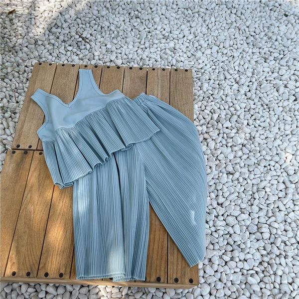 

clothing sets 2021 style girls 2 pcs set vest+long pants summer fashion suit kids clothes 1-7 years, White