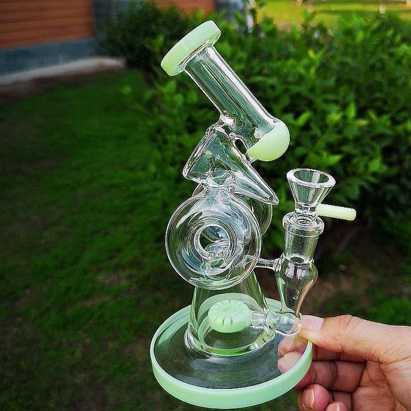 Heady Bong Shishas 8-Zoll-Wasserpfeifen Farbige Mundstückbasis Doulbe Recycler Glasbongs Geschlitzter Donut Perc 14 mm Innengelenk Sidecar Oil Dab Rigs XL-320