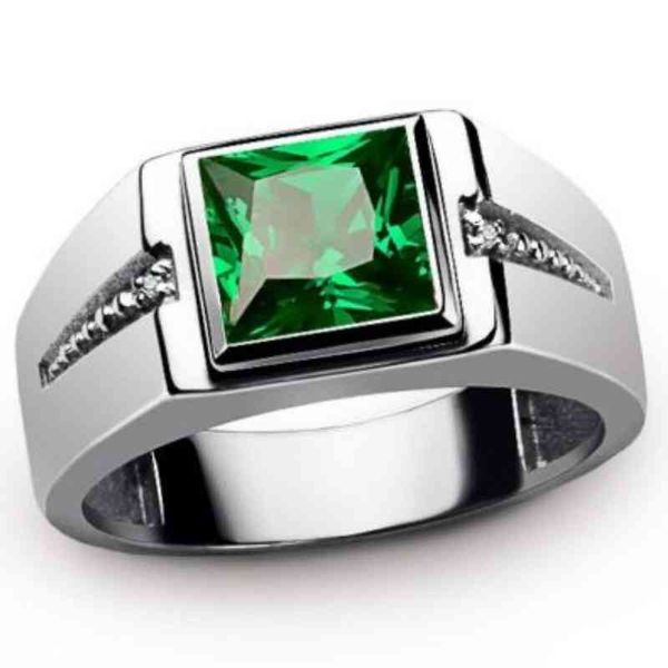 

fashion men's punk zinc alloy red jewelry green single ring wedding, Silver