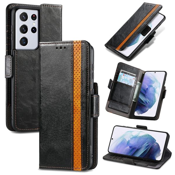 

contrast color leather wallet cases for samsung a03s s21 s20 note 20 a22 a82 a32 a52 a72 a42 a02s a12 magnetic hybrid hit fashion flip cover