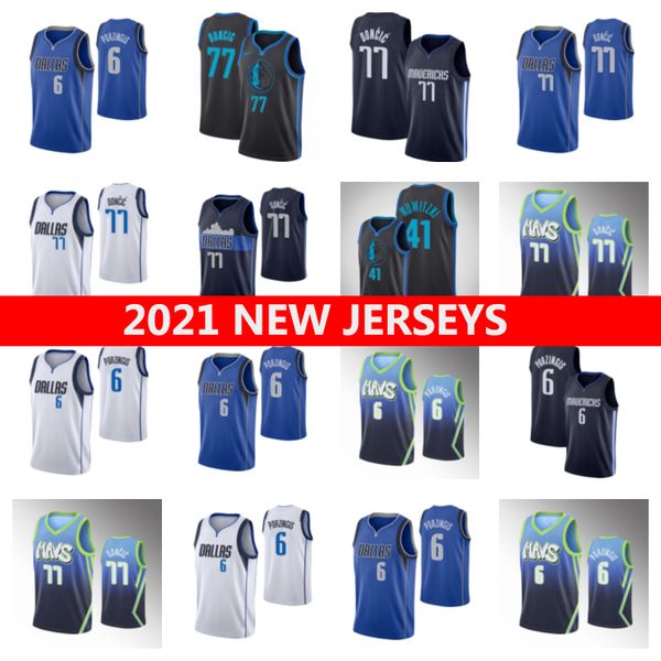 

men's joel basketball jerseys 6 kristaps porzingis 41 dirk nowitzki 77 luka doncic, Black;red