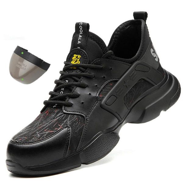 

boots beathable fashion safety shoes men steel toe cap anti-smashing construction work pierce resistant sneaker, Black