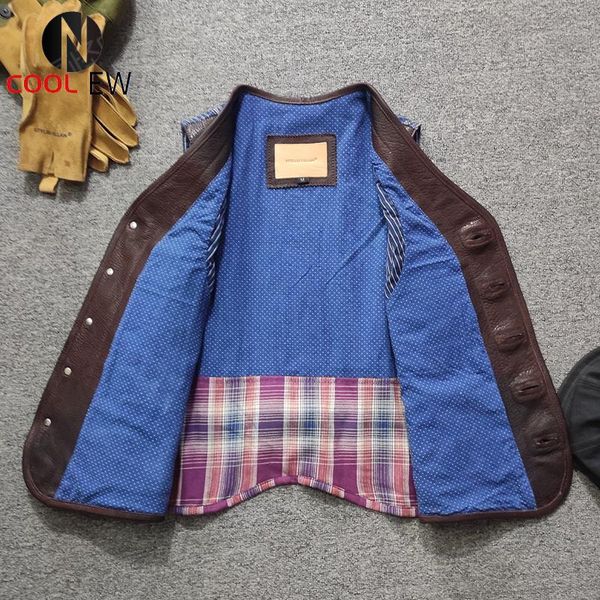 

men's vests 2021 dark brown genuine leather vest men retro casual style single breasted plus size 4xl real natural sheepskin slim short, Black;white