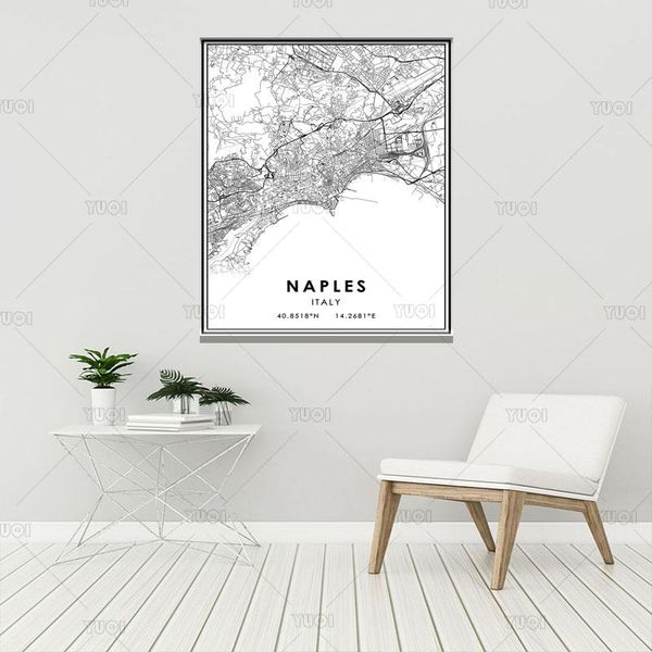 

paintings naples italy black and white map poster print mapposter picture home decor wall pictures