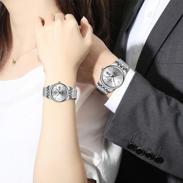 

wristwatches wlisth wedding couple alloy watches for lovers steel waterproof gifts couples watch man and ladies dress men clock reloj hombre, Slivery;brown