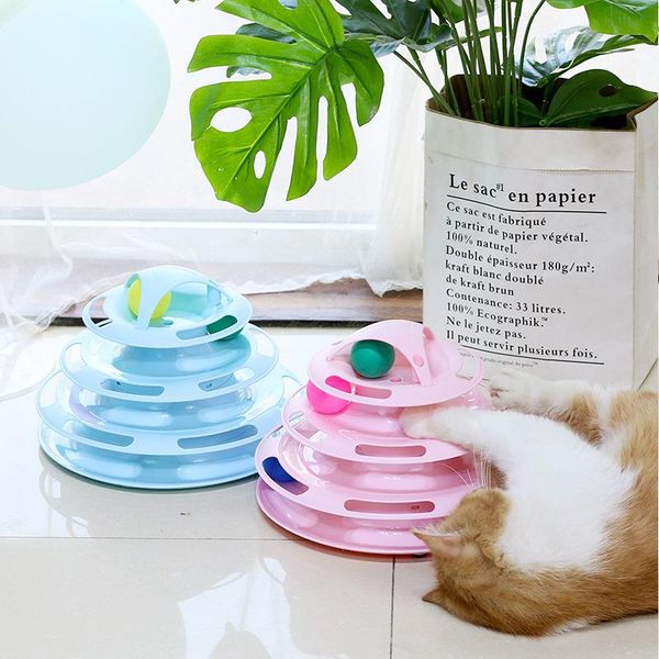

cat toys pet toy training amusement plate kitten tower tracks disc qsezeny 3/4 levels intelligence triple tumbler