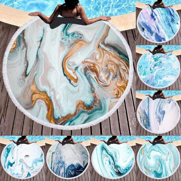 

towel marble abstract pattern beach round large watercolor yoga with tassel mat blanket cover