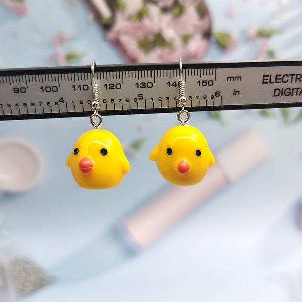 

dangle & chandelier 1pair funny cute yellow chicken earrings girl trendy geometric simulated animal drop earing for women ladies ec111, Silver